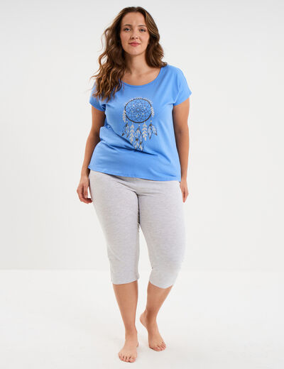 Ensemble pyjama corsaire et t-shirt bleu electrique femme grande taille