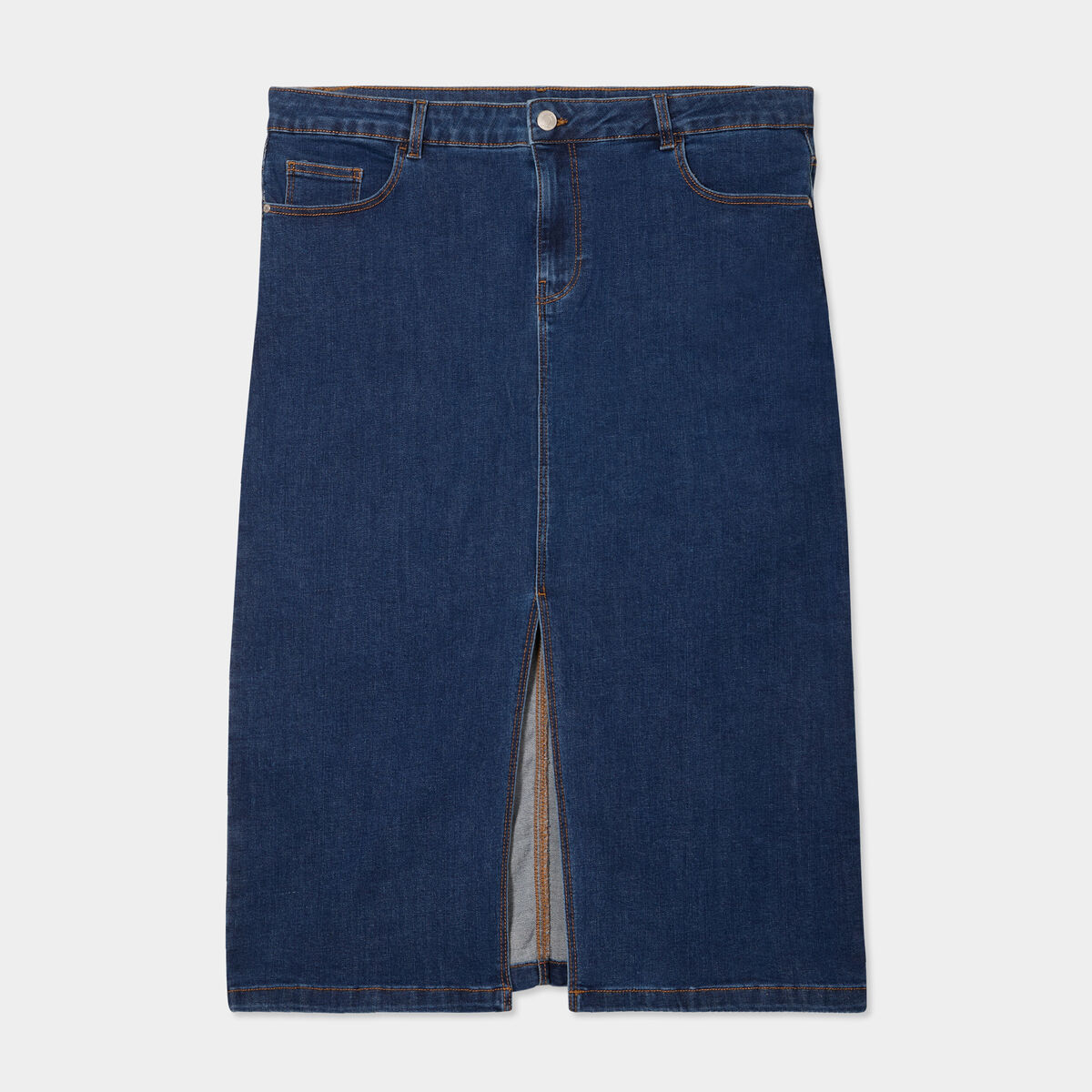 Jupe fendue en jean trap&egrave;ze denim stone femme grande taille