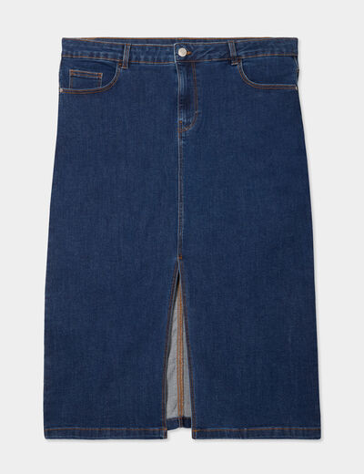 Jupe fendue en jean trapèze denim stone femme grande taille