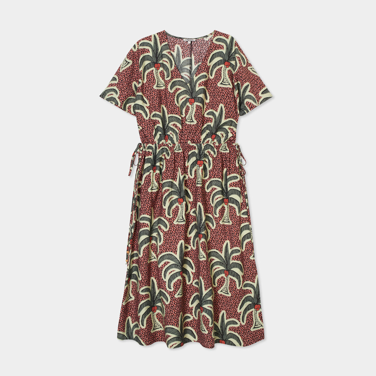 Robe longue cordons nou&eacute;s taille bordeaux femme