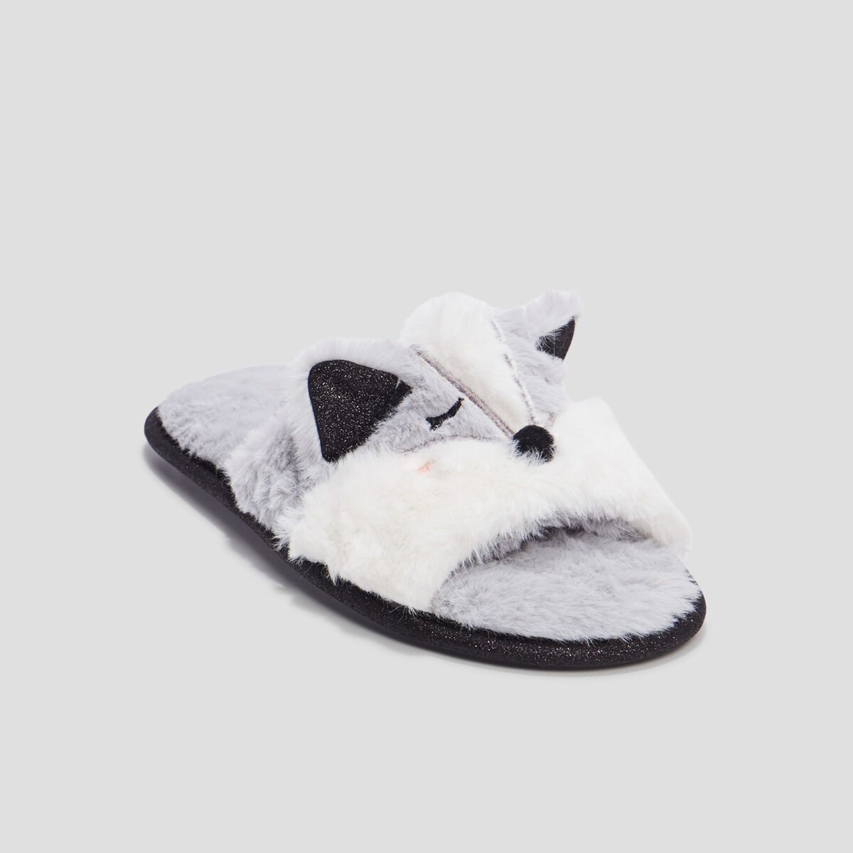 Chaussons mules fausse fourrure gris femme