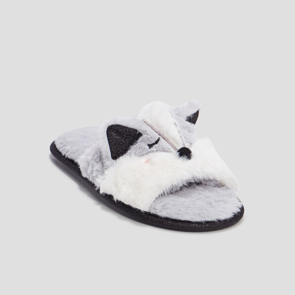 Chaussons mules fausse fourrure gris femme