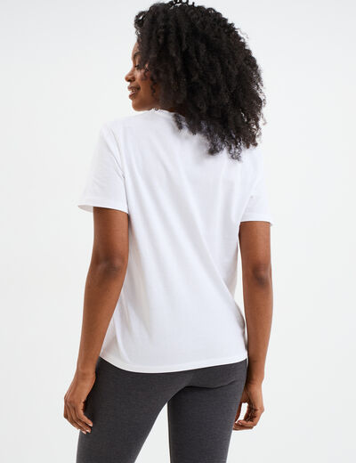 T-shirt col rond manches courtes coton blanc femme