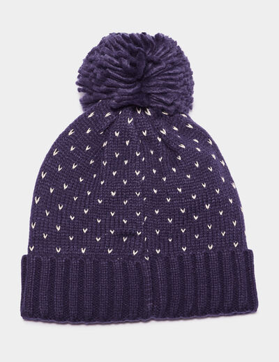 Bonnet à pompon bleu marine fille