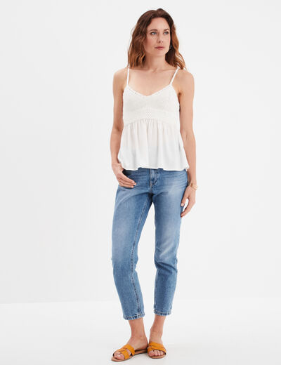 Débardeur avec crochet et dos smocké blanc femme