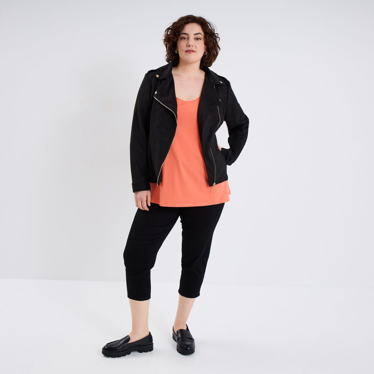 Débardeur ajusté sans manches coton rose corail femme grande taille