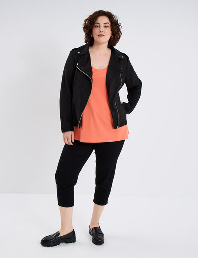 Débardeur ajusté sans manches coton rose corail femme grande taille
