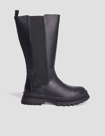 Bottes crantées cotés élastiqués noir fille