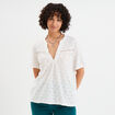 T-shirt broderie anglaise col tunisien blanc femme