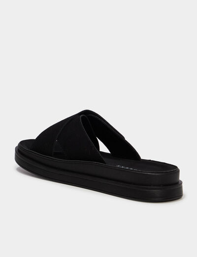 Mules &agrave; scratchs effet su&eacute;dine noir femme