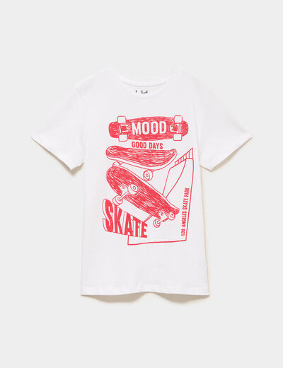 T-shirt manches courtes coton col rond blanc gar&ccedil;on