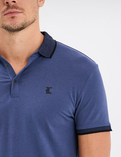 Polo coton ajusté manches courtes bleu foncé homme