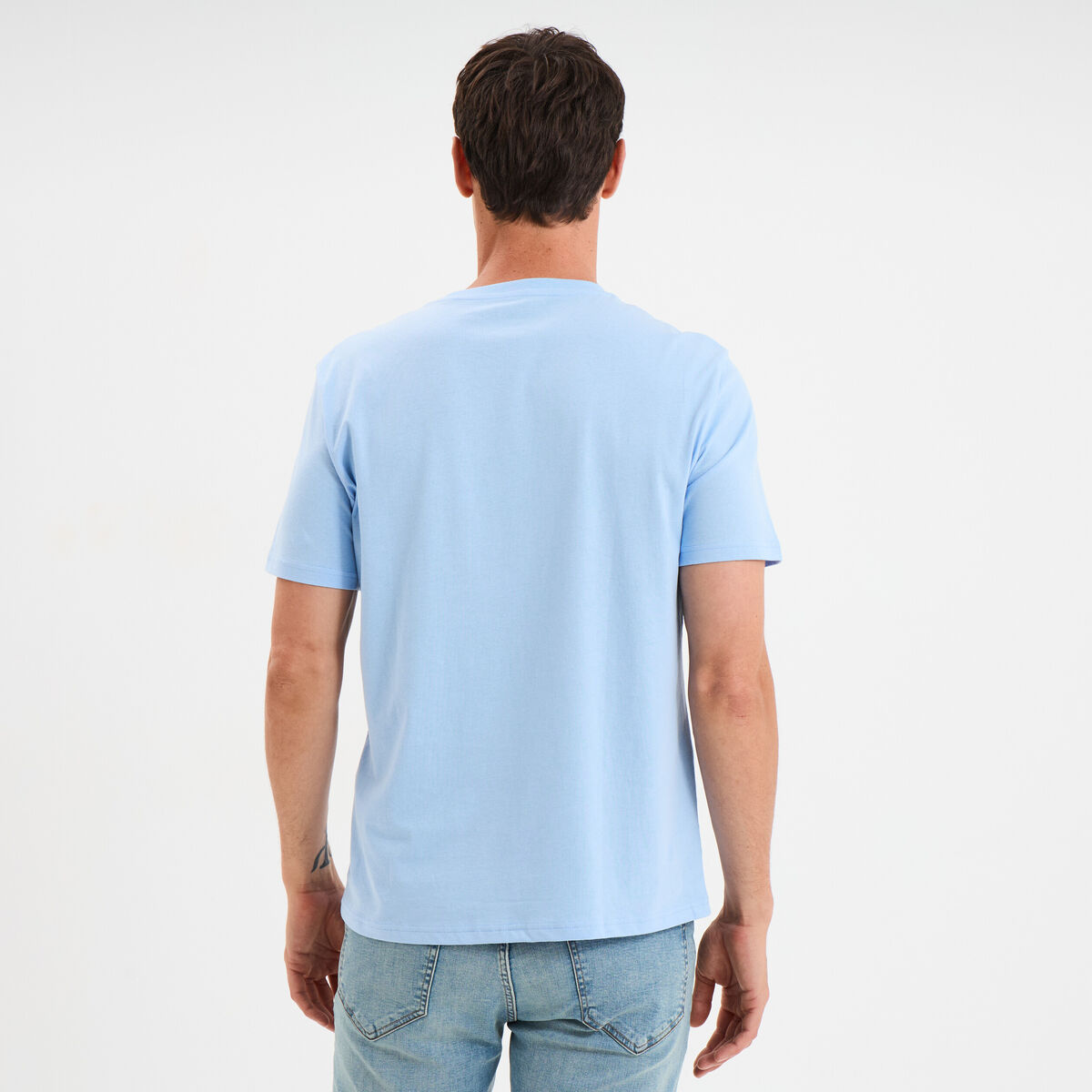 T-shirt droit en coton manches courtes bleu clair homme