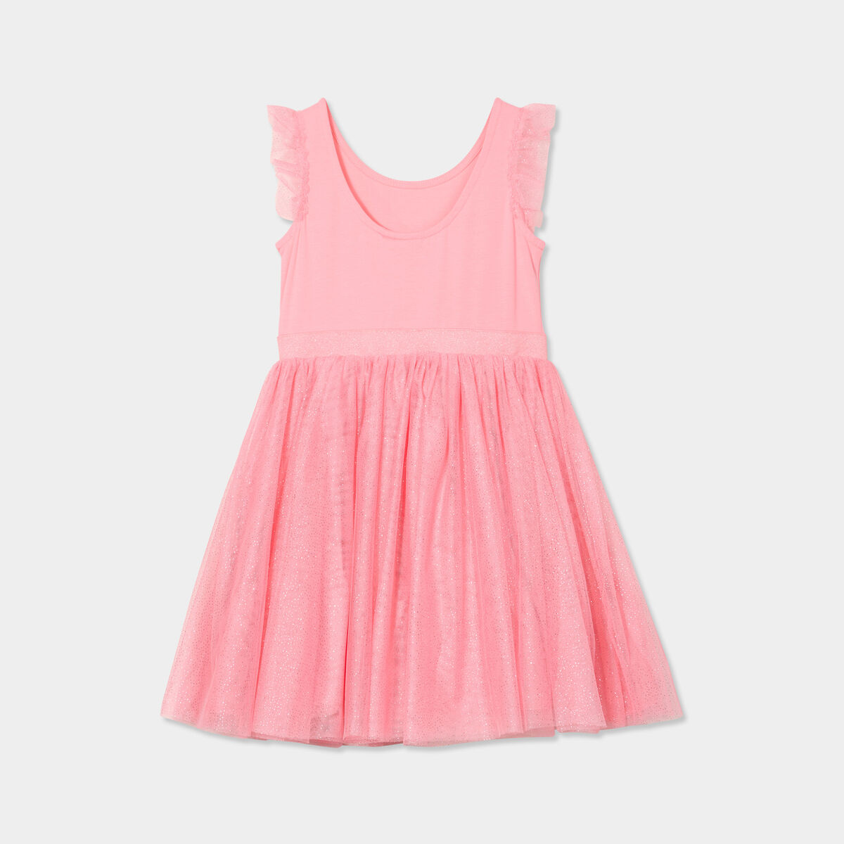 Robe volants en tulle sans manches rose fille