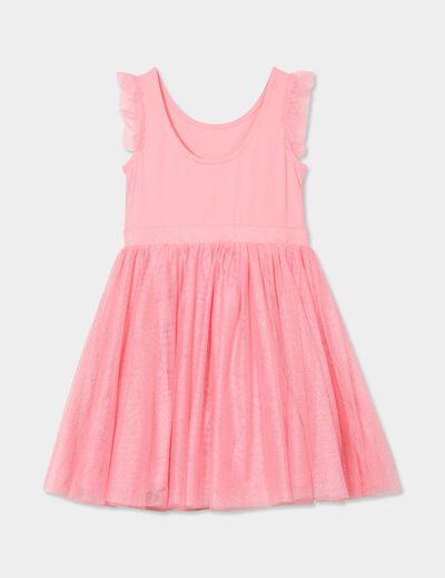 Robe volants en tulle sans manches rose fille