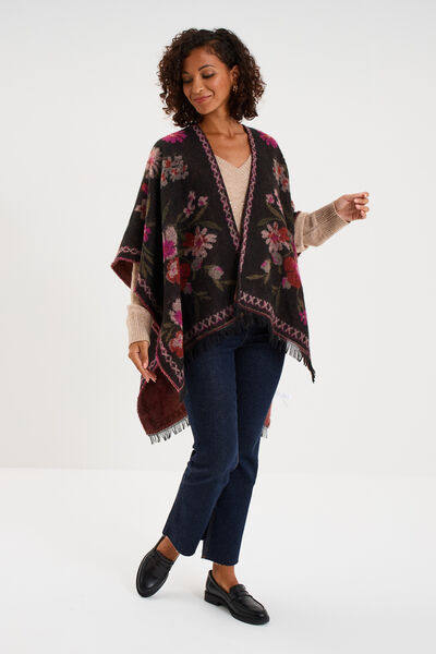 Poncho mi-long avec franges multicolore femme