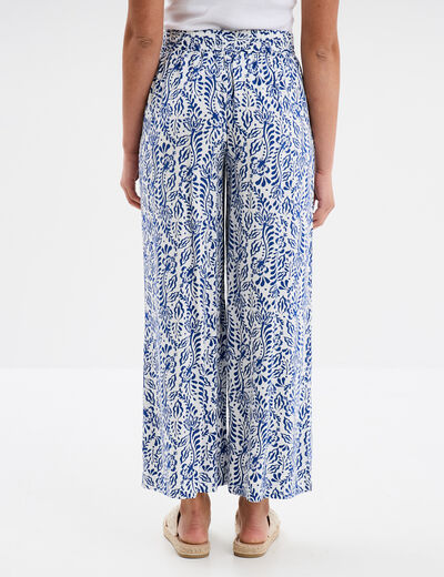 Pantalon fluide large taille élastiquée bleu marine femme