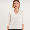 Pull col V ajour&eacute; manches longues blanc femme