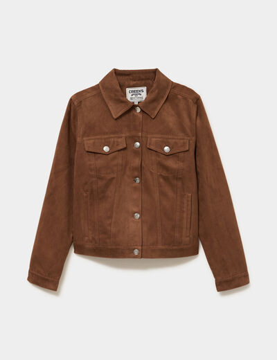 Veste effet su&eacute;dine marron femme