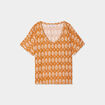 T-shirt col en V manches courtes jaune moutarde femme