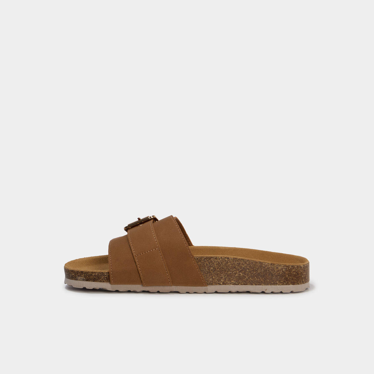 Mules su&eacute;dine avec grosse boucle marron femme