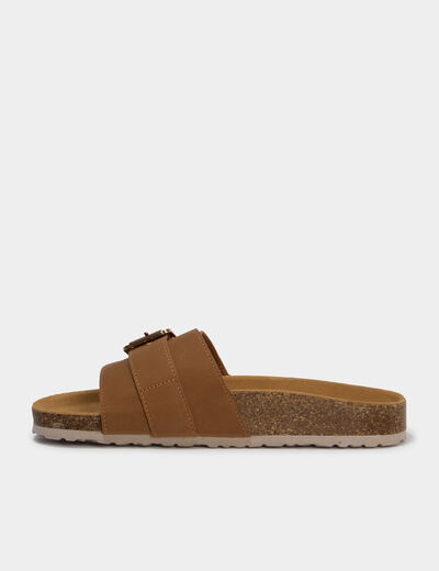 Mules su&eacute;dine avec grosse boucle marron femme