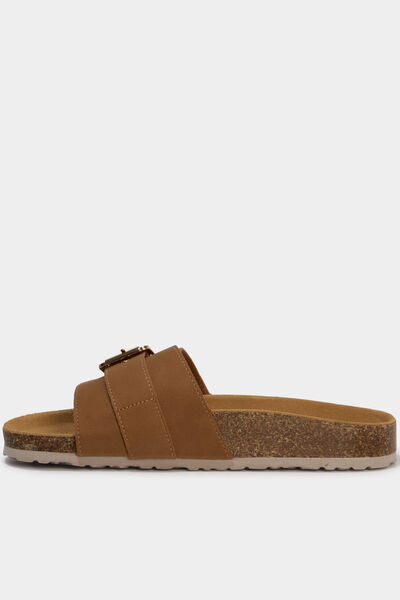 Mules su&eacute;dine avec grosse boucle marron femme