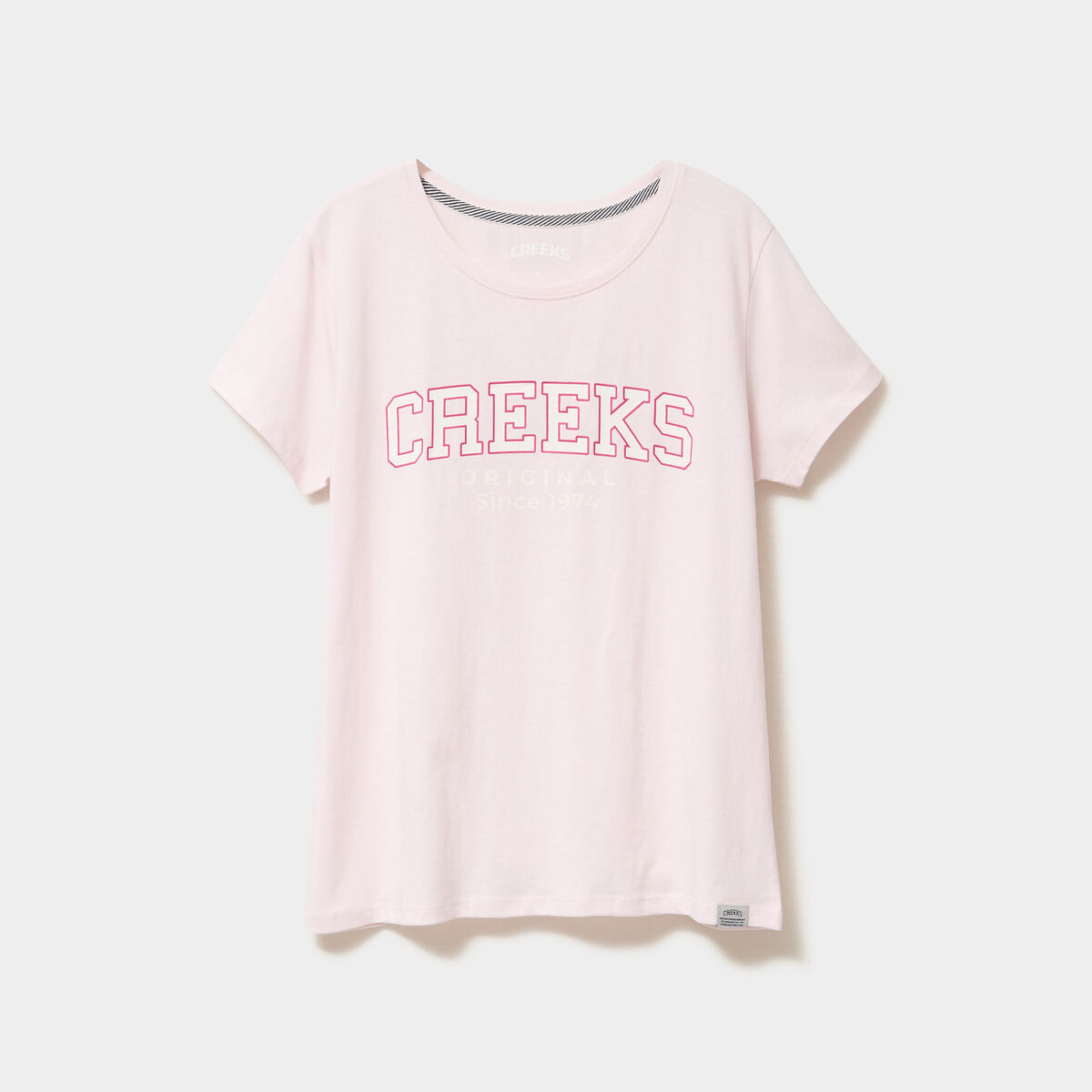 T-shirt col rond manches courtes rose clair femme