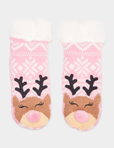 Chaussettes d'intérieur fourrées rose fille