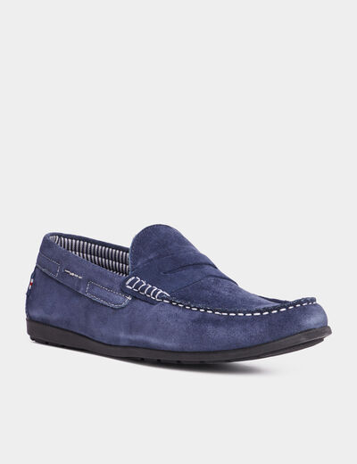Mocassins en cuir daim bleu homme