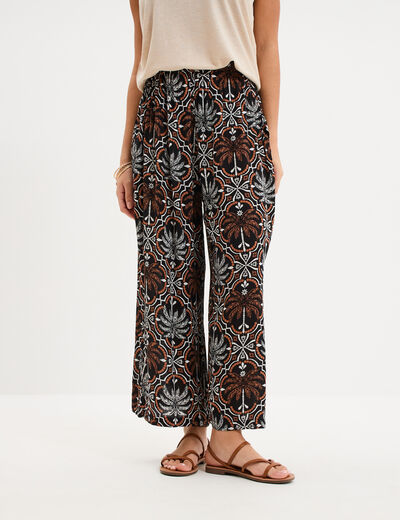 Pantalon large fluide taille &eacute;lastiqu&eacute;e noir femme