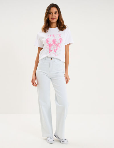 T-shirt col rond manches courtes coton blanc femme