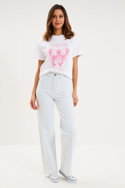 T-shirt col rond manches courtes coton blanc femme