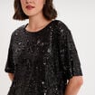 T-shirt &agrave; sequins manches courtes noir femme