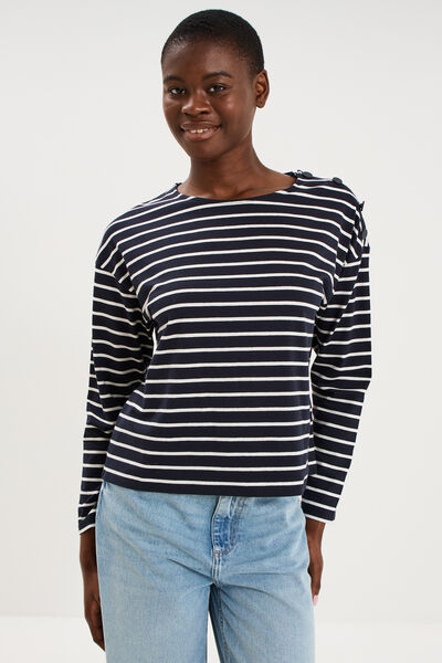 T-shirt marini&egrave;re col rond avec boutons ecru femme