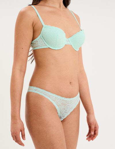 Tanga en dentelle doublure coton vert turquoise femme