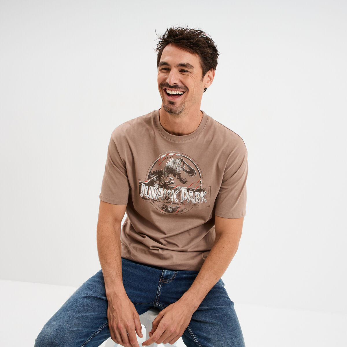 T-shirt manches courtes Jurassic Park marron homme