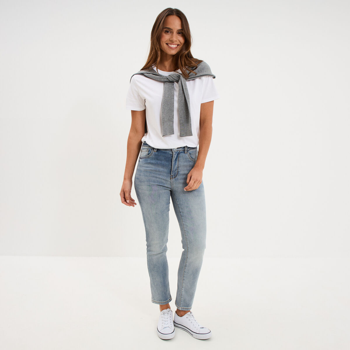Jean stretch slim 7/8 &egrave;me denim double stone femme