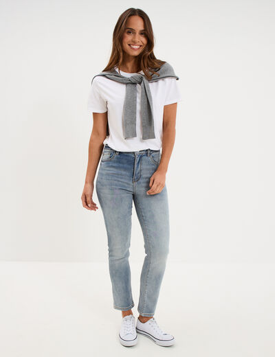 Jean stretch slim 7/8 &egrave;me denim double stone femme