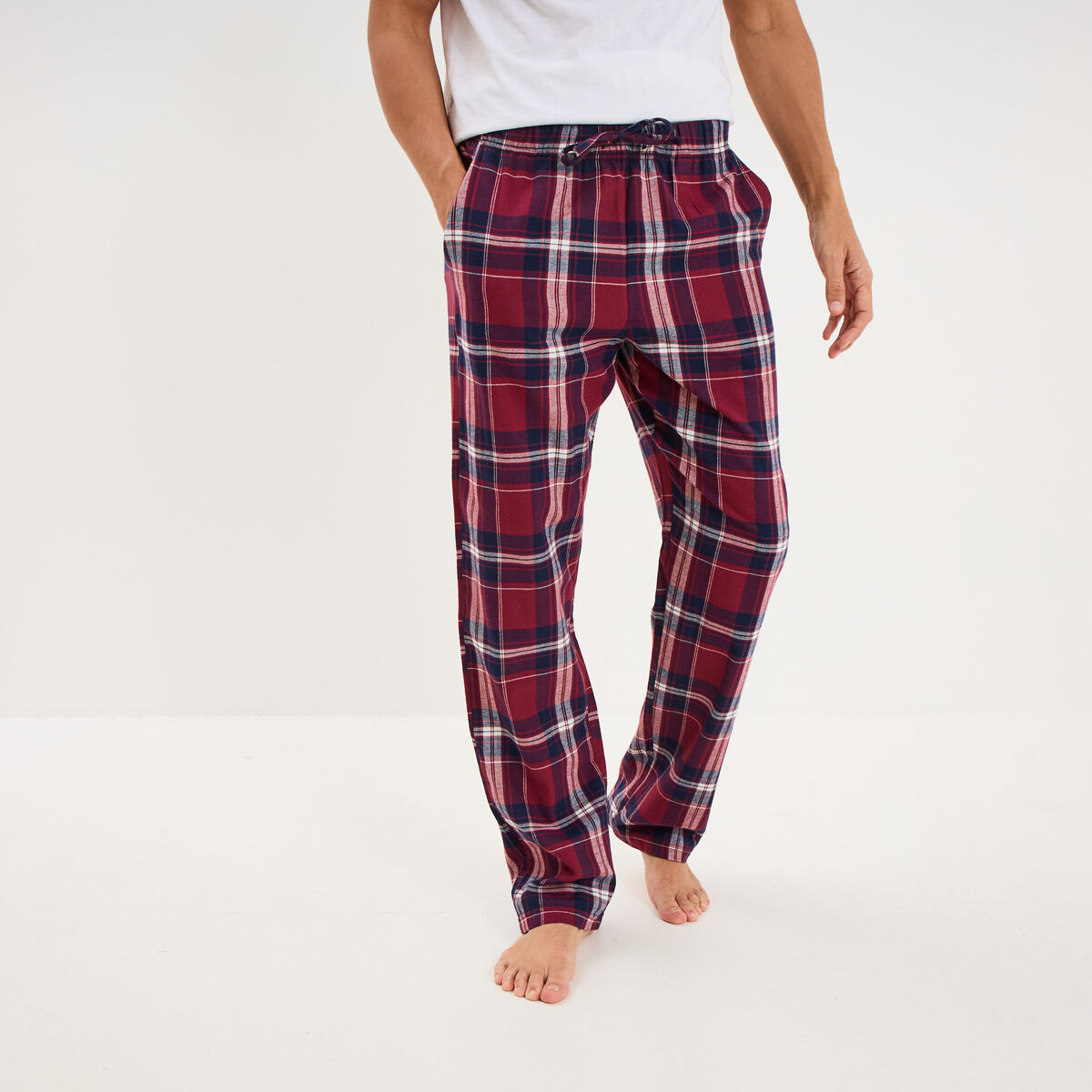 Pantalon de pyjama coton coupe droite bordeaux homme