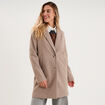 Manteau droit long boutonn&eacute; beige femme