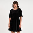 Robe courte en velours manches courtes noir femme