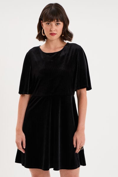 Robe courte en velours manches courtes noir femme