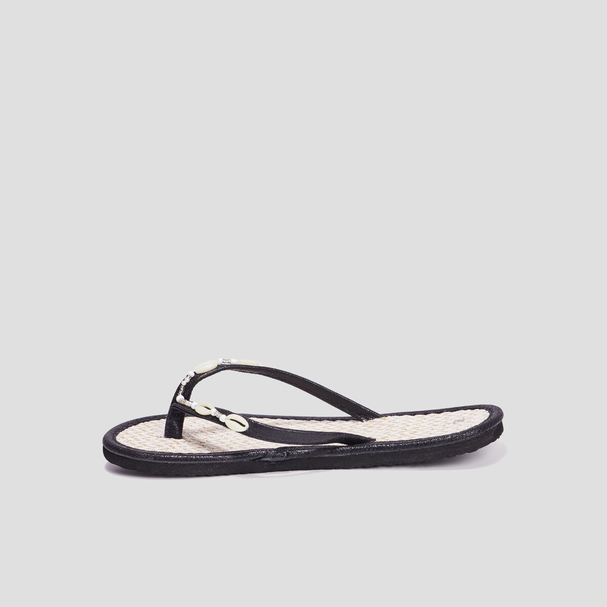 Tongs avec coquillages noir femme