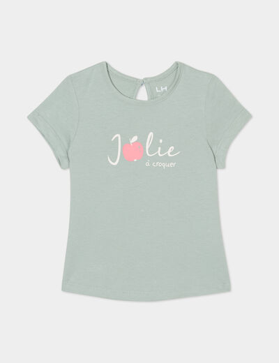 T-shirt col rond manches courtes coton vert pastel bébé fille