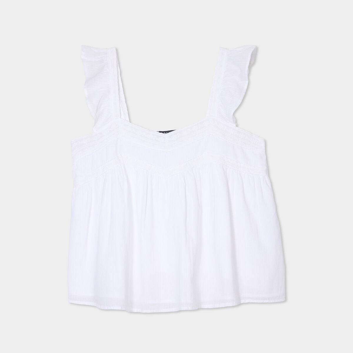 Blouse bretelles à volants coton blanc femme