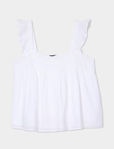 Blouse bretelles à volants coton blanc femme