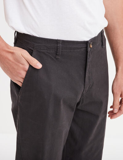 Pantalon chino droit stretch retroussé gris foncé homme