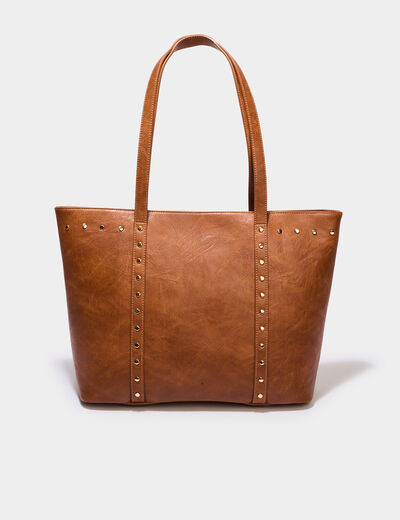 Sac cabas détails cloutés marron cognac femme