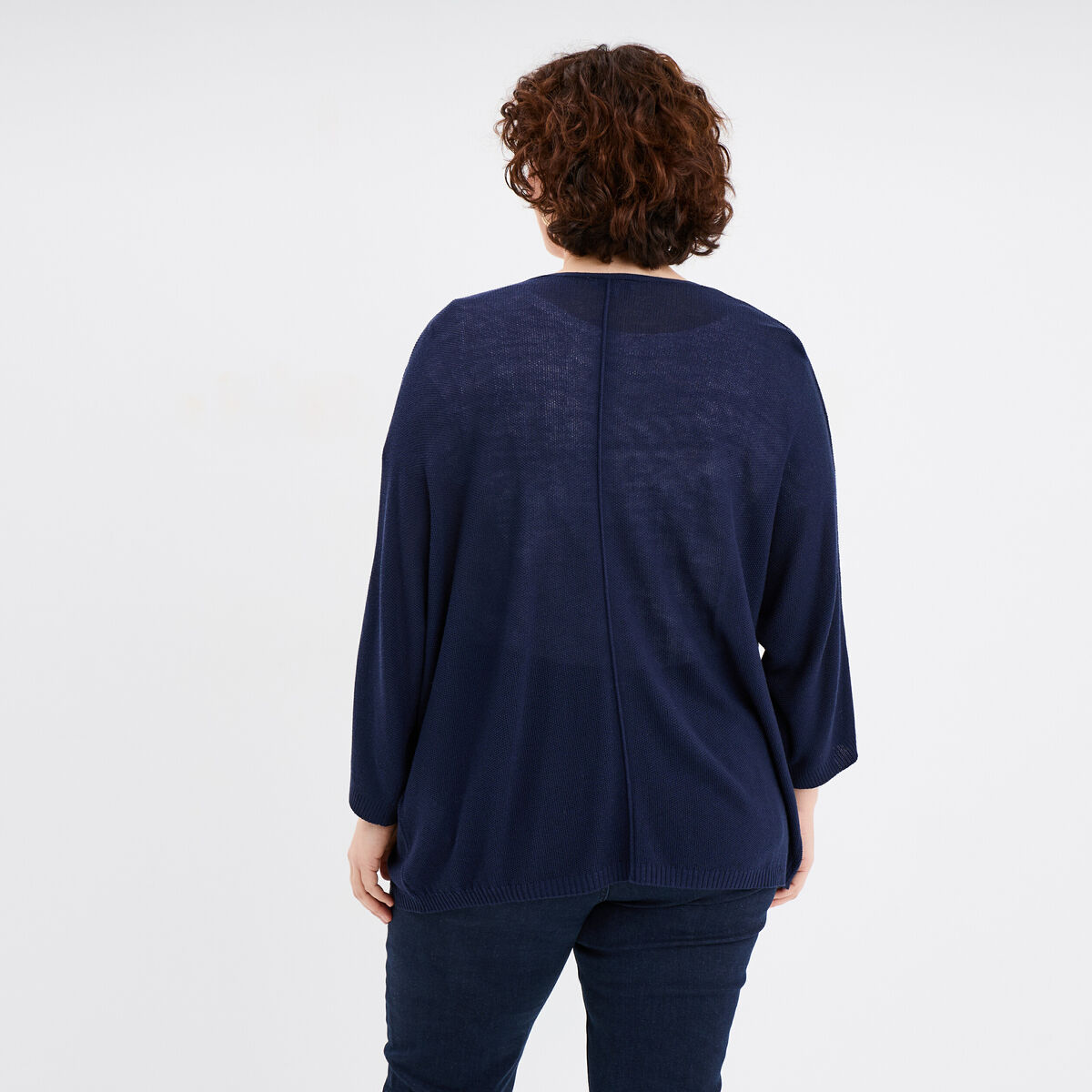 Gilet col ouvert manches 3/4 bleu marine femme grande taille